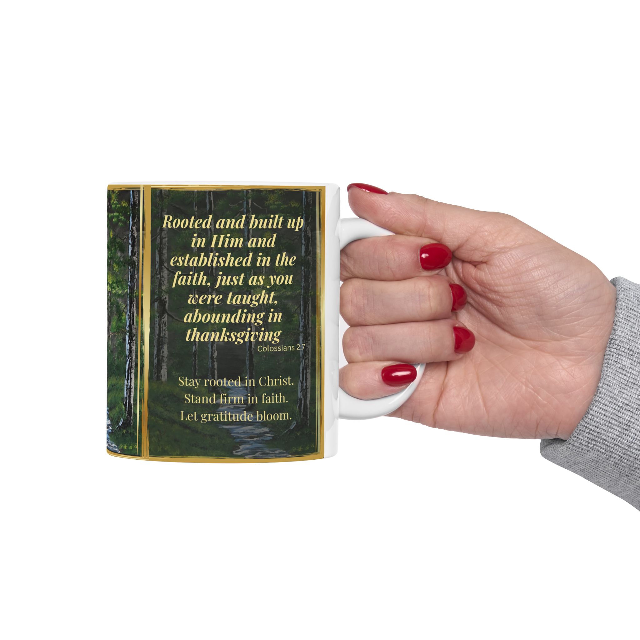 ROOTED IN FAITH – Christian Inspirational Coffee Mug | Colossians 2:7 | Original Forest Artwork | Faith & Gratitude Gift - Image 7