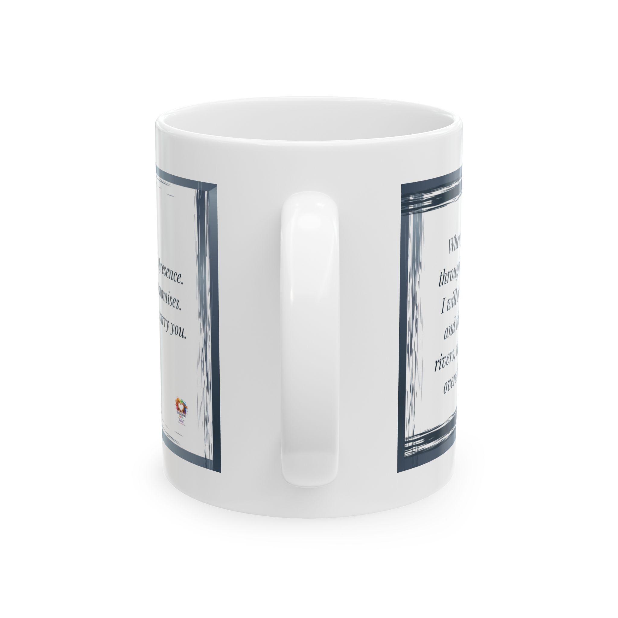 Personalized Initial Christian Coffee Mug | Isaiah 43:2 | White and Navy Blue Faith & Encouragement Gift - Image 2