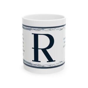 Personalized Initial Christian Coffee Mug | Isaiah 43:2 | White and Navy Blue Faith & Encouragement Gift