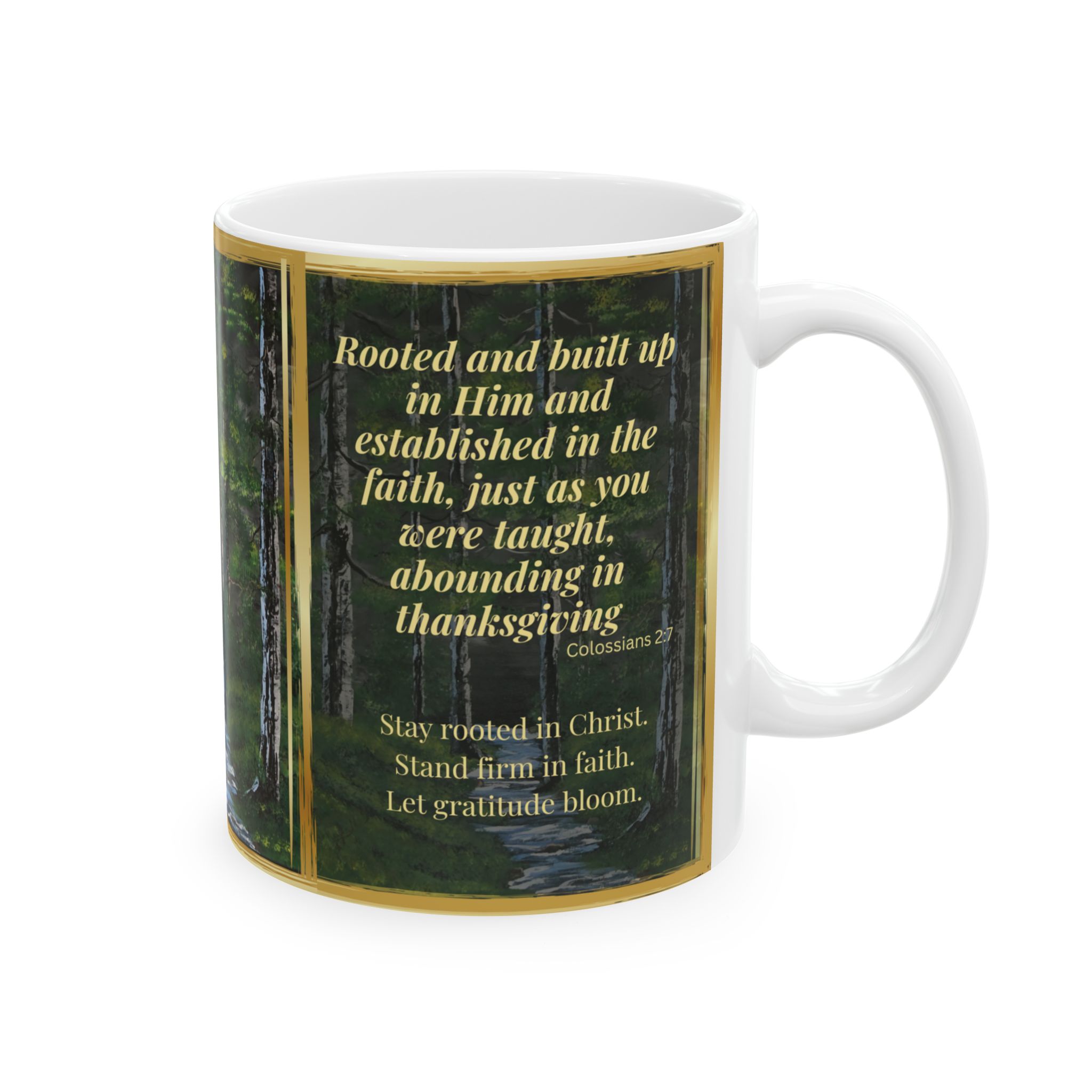 ROOTED IN FAITH – Christian Inspirational Coffee Mug | Colossians 2:7 | Original Forest Artwork | Faith & Gratitude Gift - Image 4
