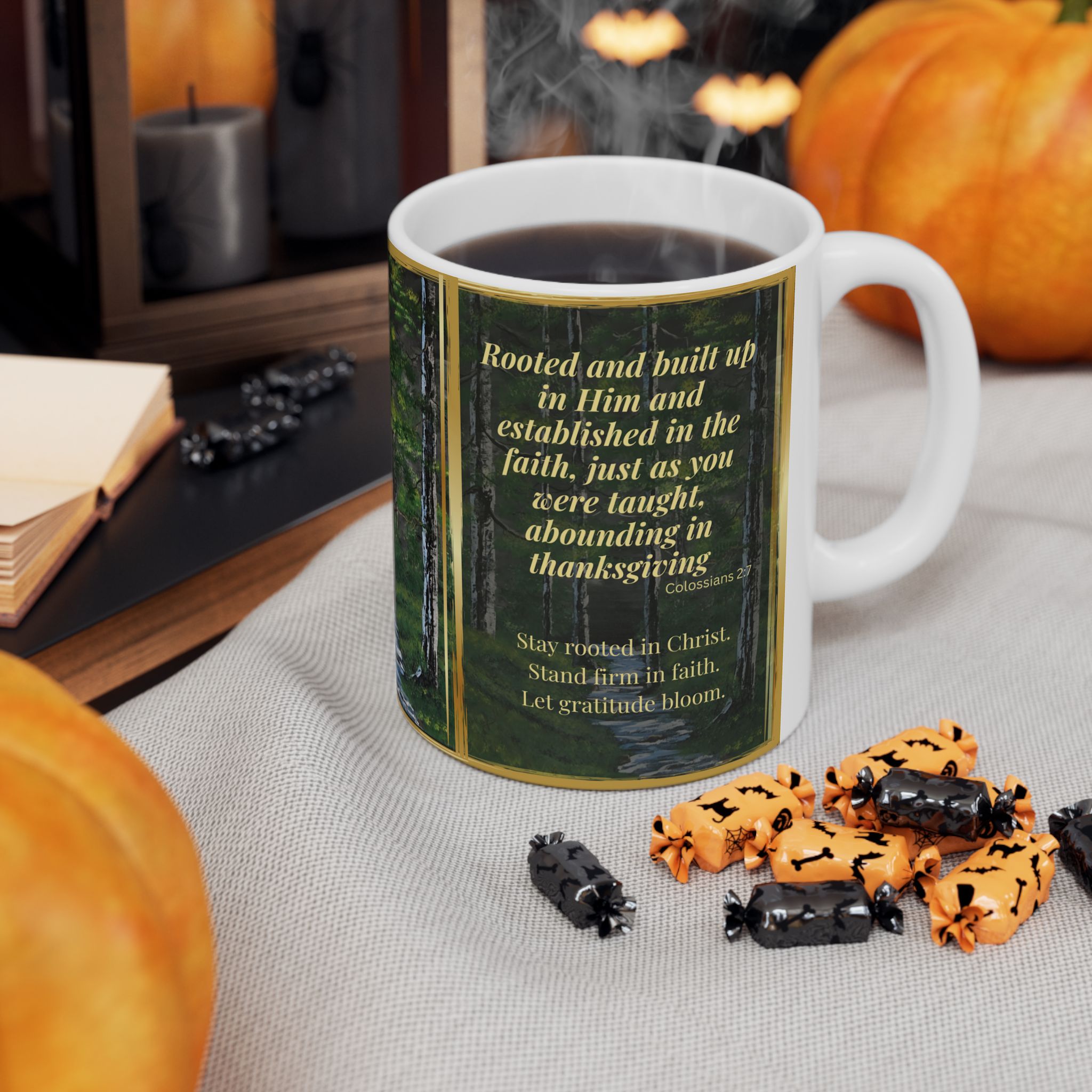 ROOTED IN FAITH – Christian Inspirational Coffee Mug | Colossians 2:7 | Original Forest Artwork | Faith & Gratitude Gift - Image 6