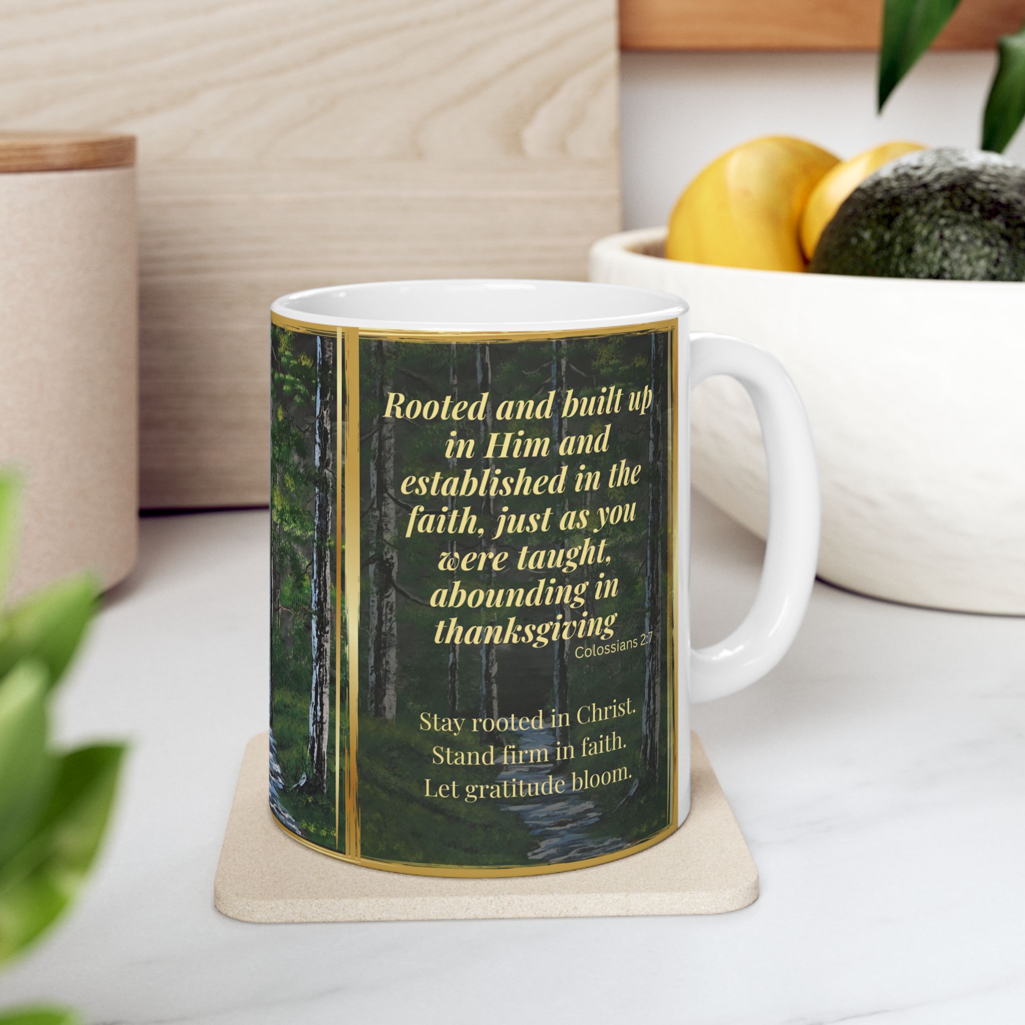 ROOTED IN FAITH – Christian Inspirational Coffee Mug | Colossians 2:7 | Original Forest Artwork | Faith & Gratitude Gift - Image 8