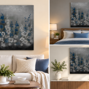 Blue & White Flowers – Floral Canvas Art Print | Painting Fun & More