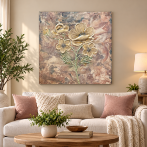 Soft Floral Elegance – Textured Flower Art Canvas Print | Neutral Botanical Wall Decor