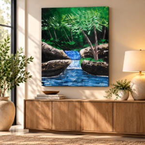 Calming Waters – Waterfall & Forest Canvas Wall Art Print