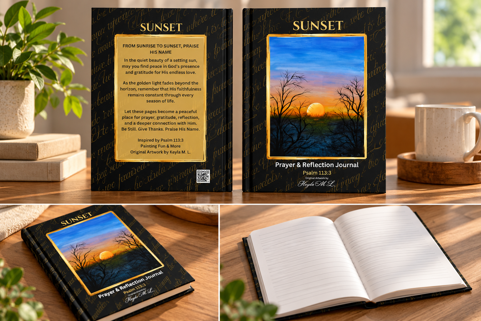 SUNSET – Christian Prayer & Reflection Journal | Psalm 113:3 | Hardcover Lined Notebook with Original Sunset Artwork