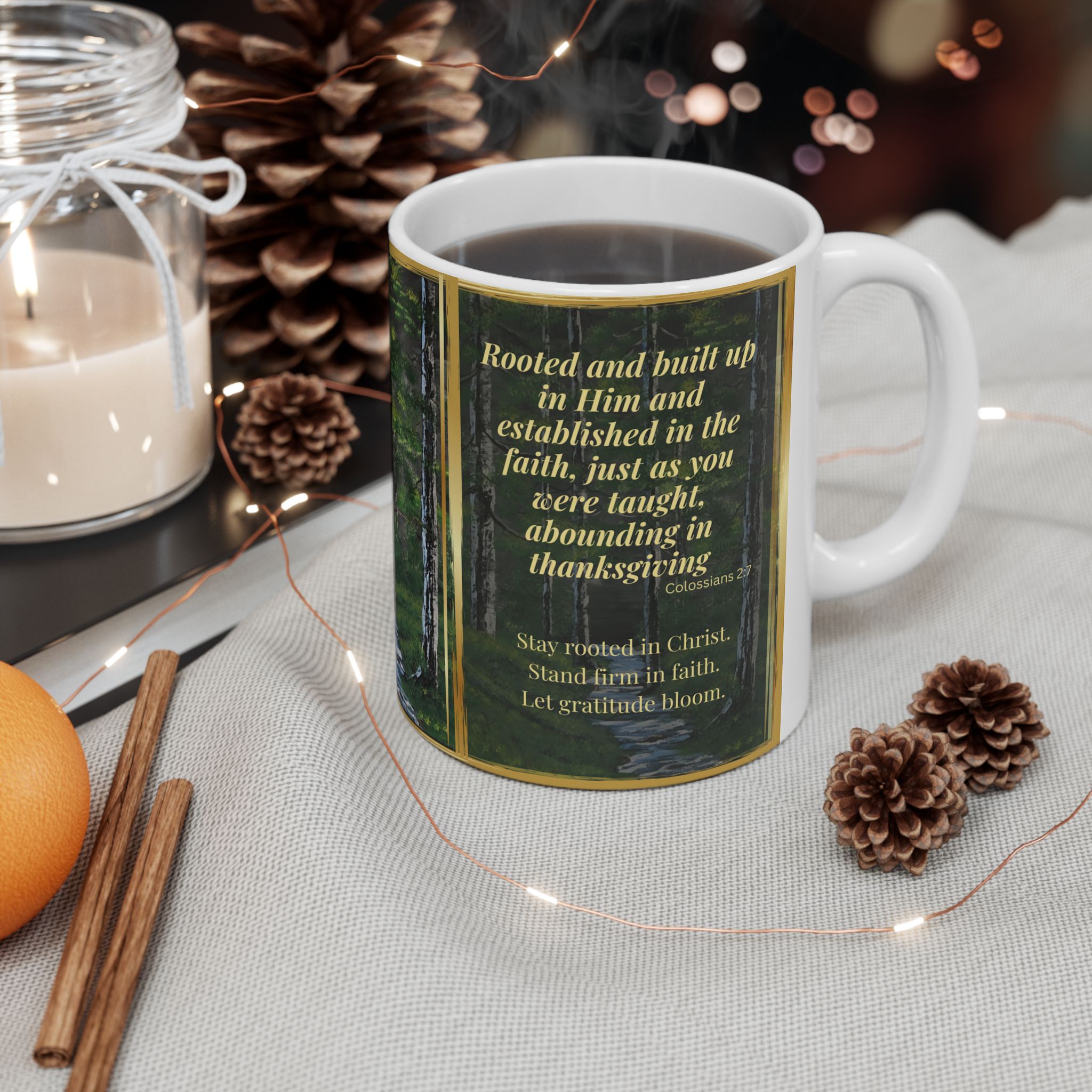 ROOTED IN FAITH – Christian Inspirational Coffee Mug | Colossians 2:7 | Original Forest Artwork | Faith & Gratitude Gift - Image 9
