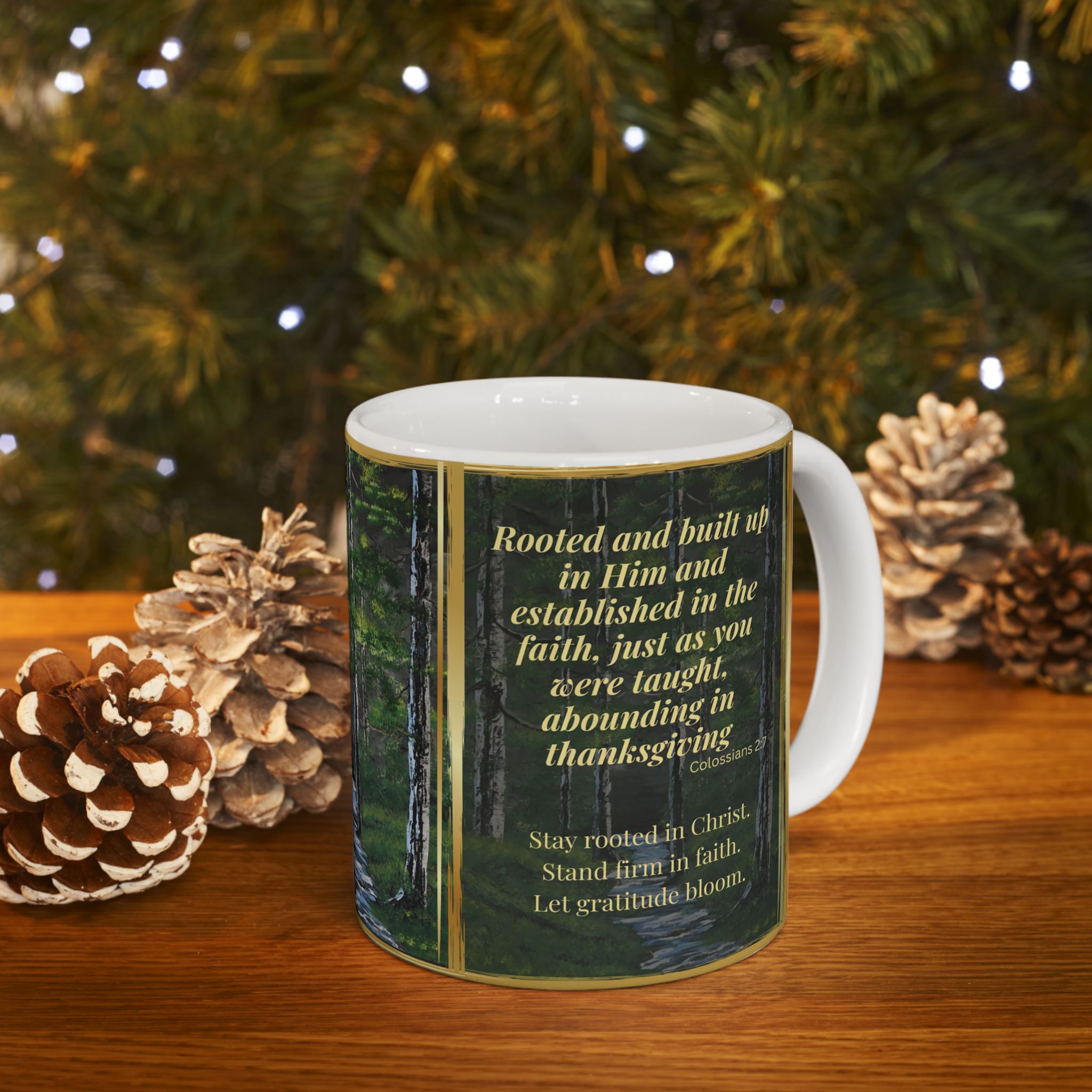 ROOTED IN FAITH – Christian Inspirational Coffee Mug | Colossians 2:7 | Original Forest Artwork | Faith & Gratitude Gift - Image 5