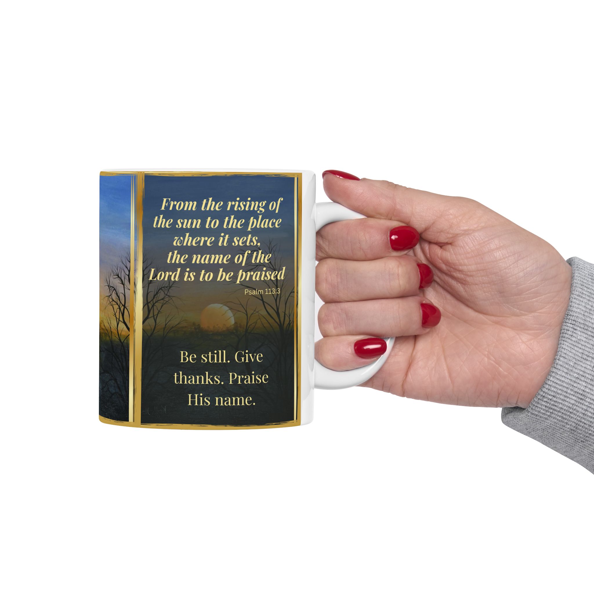 SUNSET – Christian Inspirational Coffee Mug | Psalm 113:3 | Original Sunset Artwork | Faith & Gratitude Gift - Image 7